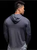 Erkek Tişörtler Marka Sonbahar Kış Koşan Kapüşonlu Tişörtlü Erkek Spor Giyim Uzun Kollu İnce Tişört Gömlek Vücut Geliştirme ve Fitness Sportwear Tshirt J230526