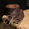 Bälten förtjockad Native Bison Skin Belt Pure Copper Solid Accessories Retro Casual Men's Motorcykel denim läder