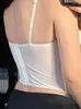 Débardeurs pour femmes 2023 Dark Lace Sheer Sexy Bandage Blanc Femmes Camis Coquette Esthétique Mignon Moulante Crop Tops Kwaii Gothique Patchwork