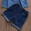 Ensembles de vêtements enfants bébés filles simple boutonnage hors épaule hauts chemises poches shorts décontracté bambin fille bleu costume