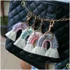 Keychains Lanyards Plush Rainbow Keychain Hand Woven Diy Fashion Accessories Bag Decoration Pendant Keyring Drop Delivery Dhmlj