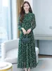 Casual klänningar gröna kvinnor långärmad klänning vårchiffong blommig midi strand elegant mode maxi kläder för prom kväll 2023