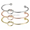 Bracciali Bracciale con nodo in acciaio inossidabile Bracciale in oro rosa color argento Bracciale con ciondolo a cuore Braccialetti d'amore in grado di incidere il nome della damigella d'onore Dro Dhjf3