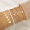 Charm Bracelets 5Pcs/Set Fashion Map Heart Coconut Tree Beads Chain Rope Bracelet Women Jewelry 2023