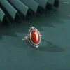 Cluster Rings JZ413 FSILVER Thai Silver 925 Fashion Trendy Hetian Jade South Red Agate Retro Crown Leaf Oval Women Wedding Party Jewelry