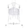 Canotte da donna Camicia bianca estiva Crop Top Abbigliamento donna Canotta con scollo all'americana Canotta con volant Canotta Senza schienale Nappa Frange Tie Up Bustier