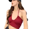 Tanks Camis Coral DAXIN Hängender Kragen und BH Sexy offener Nabel gestrickt Sommer Mini Anhänger Top Mode Damen ärmelloses Tank P230526