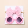 Children Sunglass Headband Set Cartoon Kids Baby Toy Sun Shading Glasses Lace Bowknot Hairband Headdress