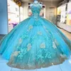 Quinceanera klänningar bollklänningar pärlor kristall illusion glittrande spets födelsedag prom klänning söt flickor fest