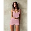 Damskie dresy dla kobiet y2k dwuczęściowe zestawy szorty szczupły fit cami crop top high talia elastyczne seksowne letnie salon bajki