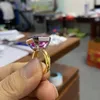 Alyans Meisidian Tasarım Laboratuvarı Pembe Safir 20 Karat Gemston 925 Sterling Sliver İki Renkli Plaka Beyaz Altın Kadınlar Halka 230607