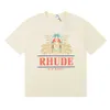 Rhude Designer Fashion Women Men Short Clothing Tees Long Tailed Print 230g Pureon Double Yarn High Streetカジュアル汎用263