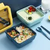 Geschirr-Sets, tragbare Outdoor-Lunchbox im japanischen Stil, für Kinder, Studenten, quadratisch, Bento, Weizenstrohmaterial, auslaufsichere Aufbewahrungsbehälter