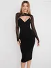 Chic Lady Élégant Asymétrie À Manches Longues Maille Midi Robes Sexy Night Dates Club Party Outwear Mince Corset Robe Noire