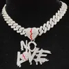 Men Women Hip Hop No Love Heart Hanghang ketting met 15 mm Cubaanse ketting Hiphop Iced Out Bling Hiphop Ketters Fashion Jewelry