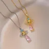 Kedjor Rose Pink Colorful Zircon Pendant Halsband för kvinnor Guldfärgkedjan CLAVICLE CHOKER Fina smycken