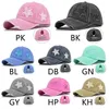 Boll Cap S Washed Cotton Baseball Cap Glitter Star Embroidery Vintage Estruerad Messy High Bun Tail Hole Trucker Hat 230525