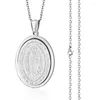 Naszyjniki wiszące Srebrny kolor stali nierdzewnej Łańcuch pszenicy Virgin Mary Oval Piece Pendants Jewelry Akcesorium NC039