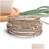 Other Bracelets Selling Rhinestone Crystal Mtilayer Bangles Leather Wrap Bracelet Wristbands For Women Magnet Buckle Colorf Jewelry Dhdgc