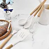 Bitki baharat araçları beyaz gıda sınıfı silikon mutfak tencere eşyaları Turner spatula kaşık ahşap sapı pratik pişirme aracı mutfak eşya seti 230525