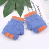 Enfants d'hiver chauds demi-doigts gants à clapet enfants mignons dessin animé gants tricotés bébé gant