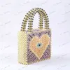 Evening Bags Light Blue Peach Handmade Fashion Heart Pearl Bag Beaded Bags For Women Floral Mini Handbags Women Bags Designer Bag T230526