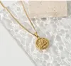 Pendentif Colliers Vintage Coin Or En Acier Inoxydable Fleur Collier À La Mode Femmes Bijoux Plaqué Rond Médaillon Rose Charmes