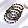 Pulsera de cuentas de piedra natural de 6 mm con cuentas Pulseras de cobre elásticas de colores mezclados a la moda para mujeres Hombres Gran pequeña cuenta antifatiga Gota Del Dhgzv