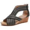 Sandals SARAIRIS Fashion Summer Striped Wedges Cover Heel Women Gladiator Leisure Med Zipper Shoes