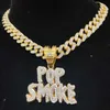 Men Women Hip hop POP SMOKE Rapper Pendant Necklace with 13mm Crystal Cuban Chain HipHop Iced Out Necklaces Fashion Jewelry