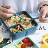 Geschirr-Sets, tragbare Outdoor-Lunchbox im japanischen Stil, für Kinder, Studenten, quadratisch, Bento, Weizenstrohmaterial, auslaufsichere Aufbewahrungsbehälter