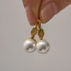 Hoop Earrings ALLME High Quality Freshwater Pearl For Women 18K Gold Plated Stainless Steel Paperclip Earring Waterproof