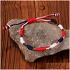 Bedelarmbanden American National Day String Bracelet Handmade Red White Blue Flag Color Independent Drop Delivery Sieraden DHQKQ