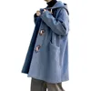 Hommes laine mélanges automne hiver à capuche laine manteau hommes chaleur mode surdimensionné longue coréenne lâche tissu veste hommes pardessus M-2XL