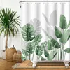 Shower Curtains Green Plant Leaf Vines Flowers Curtain Print Modern Nordic Minimalist Polyster Home Decor Bathroom with Hooks 230525