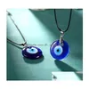 Pendant Necklaces 30Mm Turkish Blue Evil Eye Necklace Glass Leather Rope Chain For Women Men Fashion Jewelry Drop Delivery Pendants Dhbhk