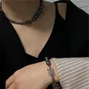 Choker Black Half Pearl Chain Necklace For Women Teen Girls Clavicle Goth Punk Hip-hop Jewelry 2023