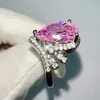 Couronne de luxe zircone goutte d'eau Simulation Tourmaline rose trésor coloré bague ouverte bague de fiançailles en diamant