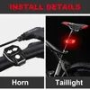 Cykelbelysningar Smart Light Fjärrkontroll Turn Signalcykel LED USB -laddningsbar vattentät bakljus med hornsäkerhetsvarning