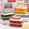 Servis uppsättningar kawaii lunchlåda för flickor bärbar plastpicknick bento mikrovågsugn med fack lagring containrar handtag