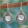 Dangle Chandelier Vintage Ethnic Earrings For Women Moonstone Tibetan Sier Earring Hook Fashion Jewelry Party New Drop Delivery Dha5T