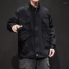 Erkek Ceketler 2023 Sonbahar Sokak Giyim Açık Cep Katları Tahiller Hoodies Ceket Erkek Japon İnce Fit Üstleri
