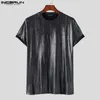 T-shirts voor heren Incerun Men T Shirt Solid Color Geplooed O-Neck Short Sleeve Streetwear Casual Men Clothing 2023 Glanzende mode Camisetas S-5XL L230520