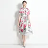 Boutique femmes robe florale à manches courtes nœud robe 2023 été imprimé robe haut de gamme tendance dame robes OL nœud robes
