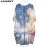 Casual Dresses Jumeast Women 3D Batwing Pocket Dress Plus Size Overdimensionerad landskapslandskap Streetwear Pullover Summer Kirt Nightdress