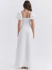 Elegant en chique mooie korte puff mouw maxi jurk prom feestjurk outfits zomer lange witte jurken voor vrouw 2023