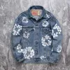 Mens Designer Denim Coat Black Jackets Mens Cowboy Coat Hip Hop Decoration Gemstone Flower Letter