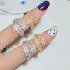 Moda zircão cúbico anel de abertura de estrela dupla gelada para fora do bling cz pavimentado anéis de casamento para mulheres presentes de jóias