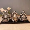 Ljushållare 3-delade set Buddha staty ljusstake ornament tre-nej maitreya hantverk hem dekorationer zen hållare