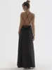 Ny rygglös satin maxi klänning för kvinnor sommarstrandsemester kläder klänning elegant svart kvällsfest prom klänning
